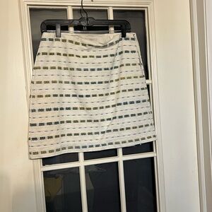 LOFT White and Blue A-Line Skirt for Work